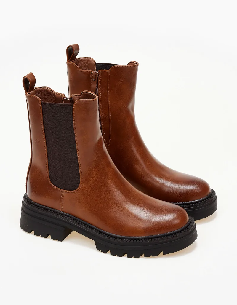 Biker boots με λάστιχο στο πλάι - Κάμελ