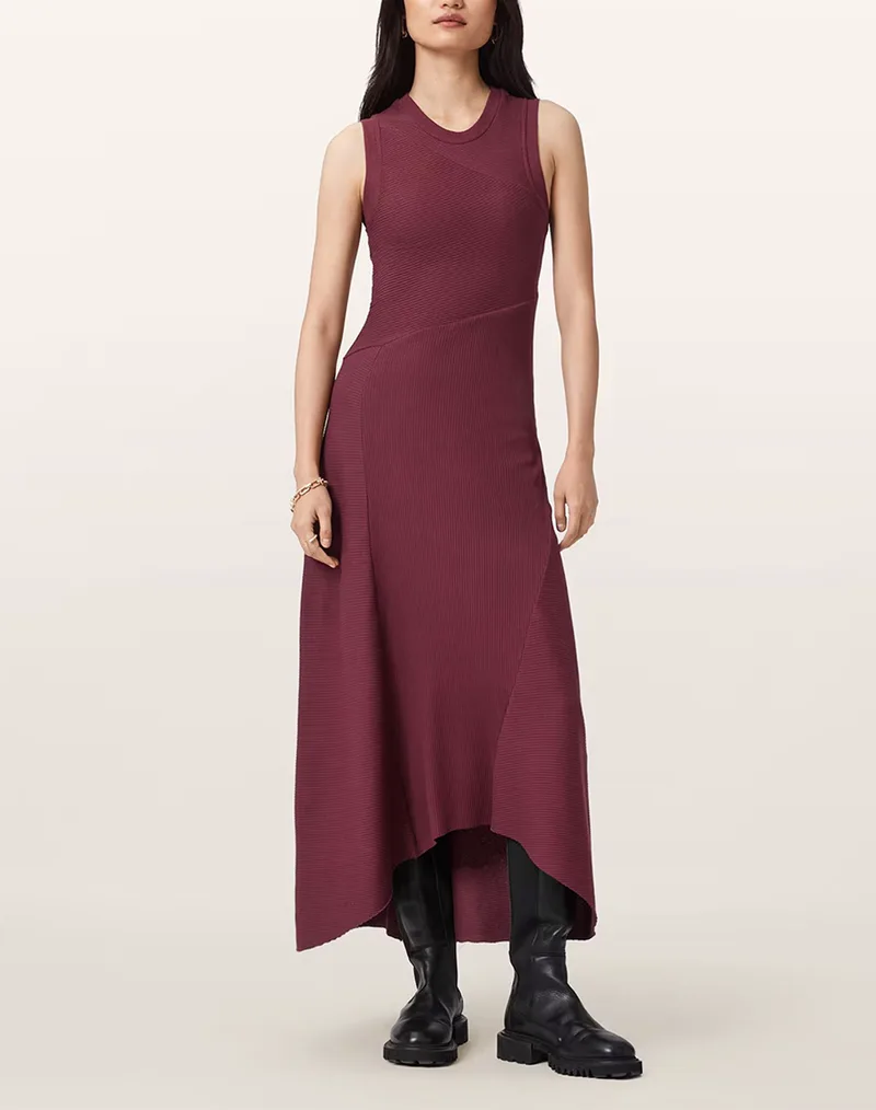 ALL SAINTS GIA MAXI DRESS W073DD-Oxblood Red DarkRed