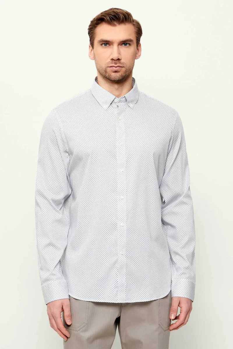 Michael Kors ανδρικό πουκάμισο button down με μικροσχέδιο Classic Fit - CR640AFKLU Λευκό