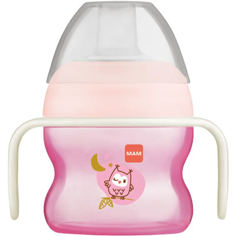 Mam Starter Cup Night Κωδ 466G 4m+ Εκπαιδευτικό Ποτηράκι για Βρέφη με Αντιολισθητικά Χερούλια που Λάμπουν στο Σκοτάδι & Στόμιο Ειδικά Σχεδιασμένο Ενάντια των Διαρροών με Πολύ Μαλακή Επιφάνεια, 150ml - Ροζ