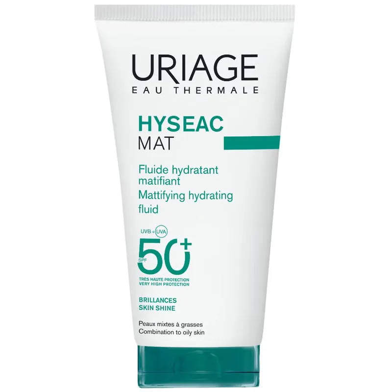 Uriage Eau Thermale Hyseac Mat Spf50+ Mattifying Hydrating Fluid Ενυδατική, Αντηλιακή, Λεπτόρρευστη Κρέμα Προσώπου Ματ Υφής Πολύ Υψηλής Προστασίας για Μικτές προς Λιπαρές Επιδερμίδες Κατά της Γυαλάδας 50ml