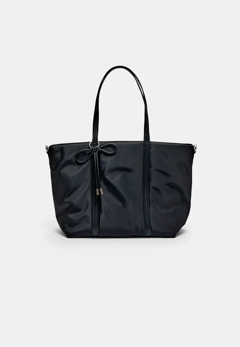 Stradivarius Τσάντα Shopper Πλεκτή Με Κορδόνι Μαύρο Os