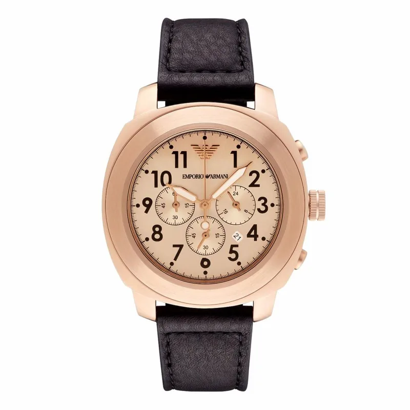 EMPORIO ARMANI Delta Rose Χρυσό Black Leather Chronograph AR6087