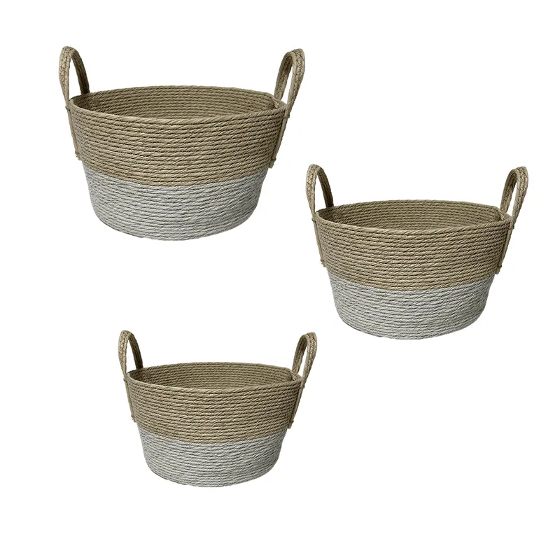 Καλάθι Σετ 3τμχ Ραττάν Λευκό-Natural 35x20εκ.-30x17εκ.-25x14εκ. ESPIEL FEX205 (Χρώμα: Λευκό, Υλικό: Ραττάν) - ESPIEL - FEX205