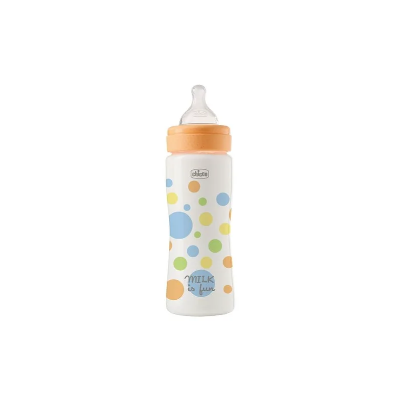 Chicco Perfect Easy Μπιμπερό Πλαστικό Θηλή Σιλικόνης Γρήγορη Ροή 4m+ Πορτοκαλί 330ml