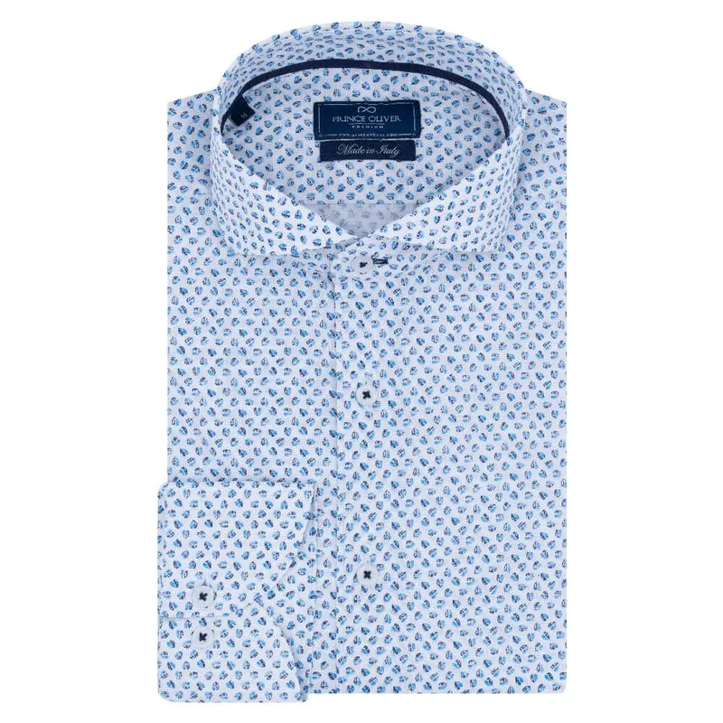 Superior Πουκάμισο Λευκό με Γαλάζιο Μικροσχέδιο 100% Fine Cotton (Modern Fit)