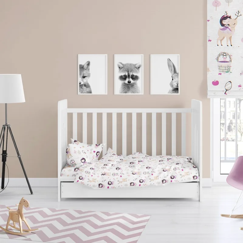 Σεντόνι Κούνιας με Λάστιχο Dimcol Lily & Deer 179 White-Ροζ 70x140+15