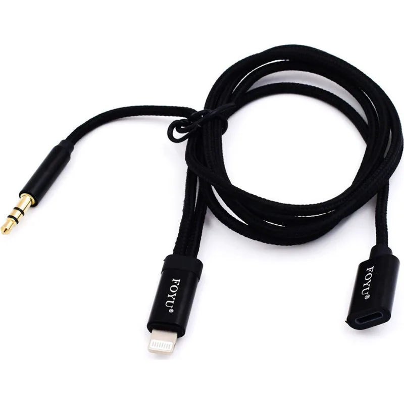 FOYU Braided 3.5mm to Lightning Cable Μαύρο 1m (03002HUY50BK)