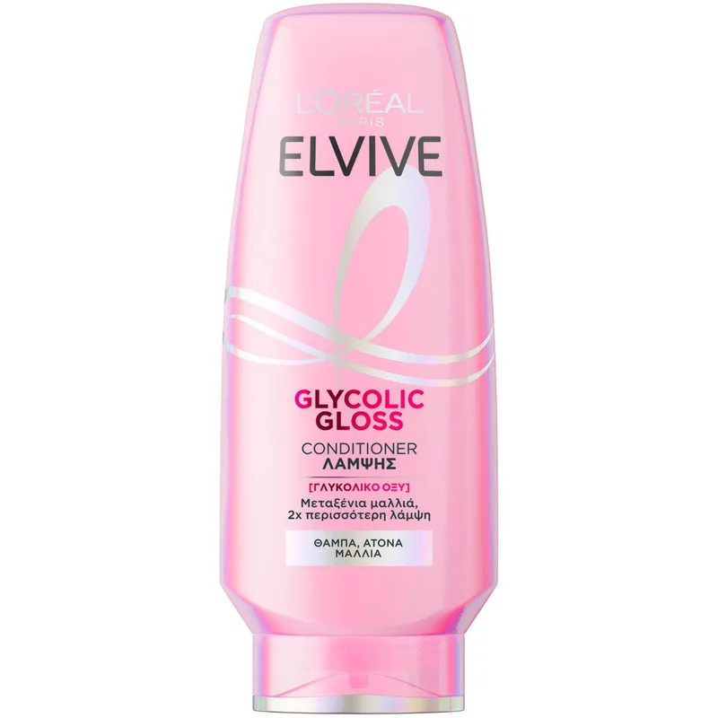 L'Oreal Paris Elvive Glycolic Gloss Conditioner Μαλακτική Κρέμα με Γλυκολικό Οξύ για Λάμψη στα Θαμπά, Άτονα Μαλλιά 300ml