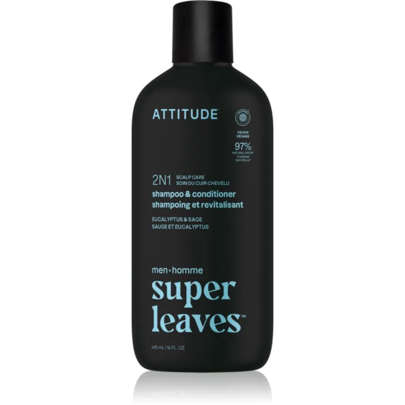 Attitude Super Leaves Men's Shampoo and Conditioner 2-in-1 σαμπουάν και κοντίσιονερ 2 σε 1 για άντρες Eucalyptus & Sage 415 ml