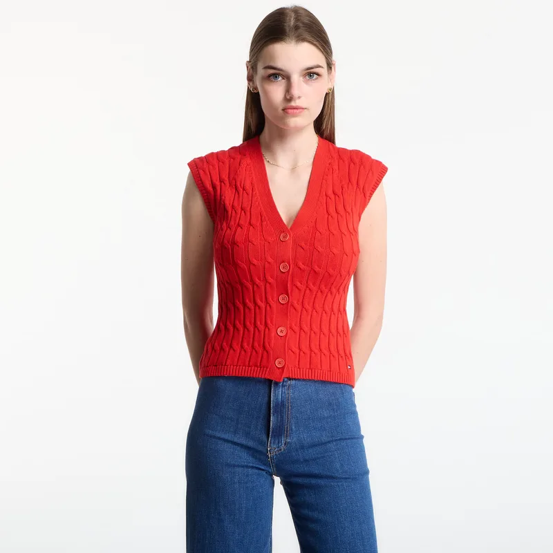 Γιλέκο Tommy Hilfiger Mid Gg Cable Vest Cardigan Fire Red L