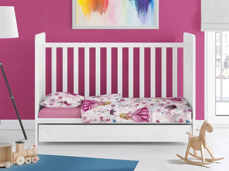 Παπλωματοθήκη Polycotton Κούνιας 120x160εκ. Princess 390 Ροζ Dimcol