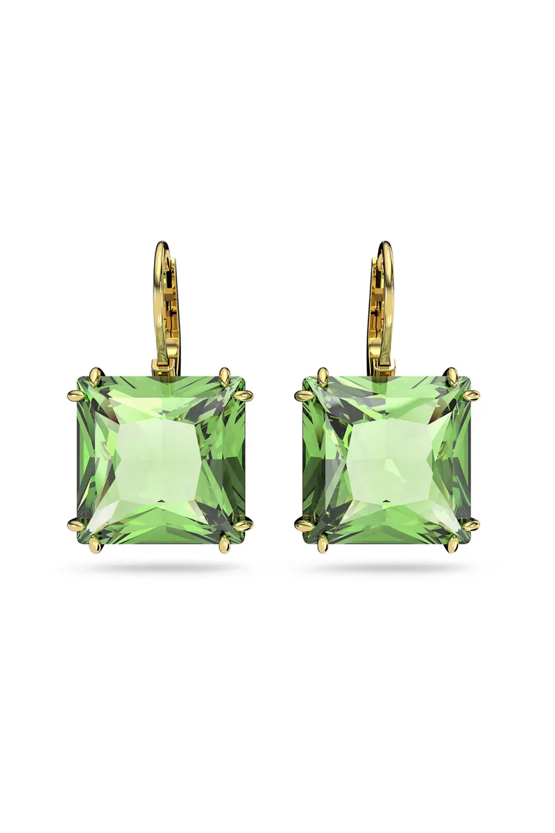 Swarovski γυναικεία σκουλαρίκια-σταγόνα, τετράγωνη κοπή, πράσινα, επιμετάλλωση σε χρυσαφί τόνο "Millenia" - 5636564