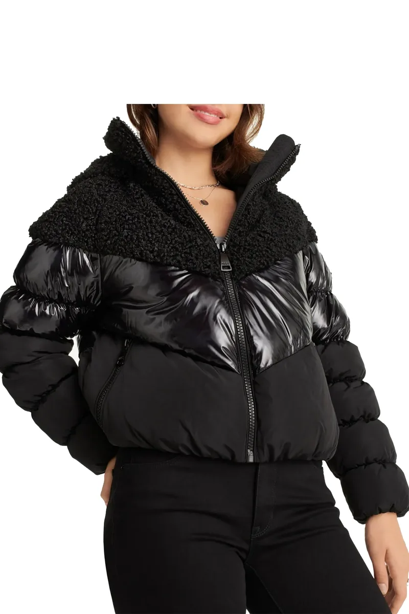 Μπουφάν DKNY Mixed Media Sherpa Puffer P2MCMHVU-BLK Γυναικείο