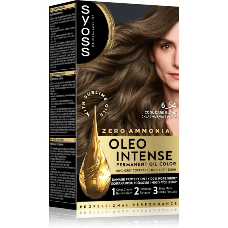 Syoss Oleo Intense μόνιμη βαφή μαλλιών με έλαιο απόχρωση 6-54 Ashy Dark Blond 1 τμχ