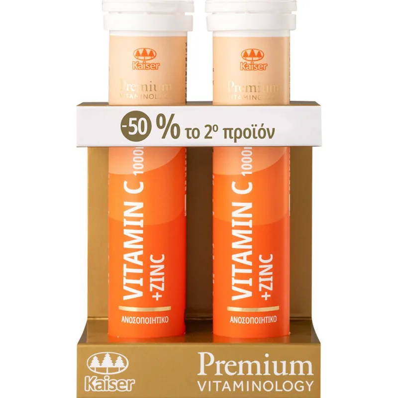 Kaiser Promo Premium Vitaminology Vitamin C & Zinc Συμπλήρωμα Διατροφής με Βιταμίνη C & Ψευδάργυρο για την Ενίσχυση του Ανοσοποιητικού 2x20 Effer.tabs με -50% στο 2ο Προϊόν