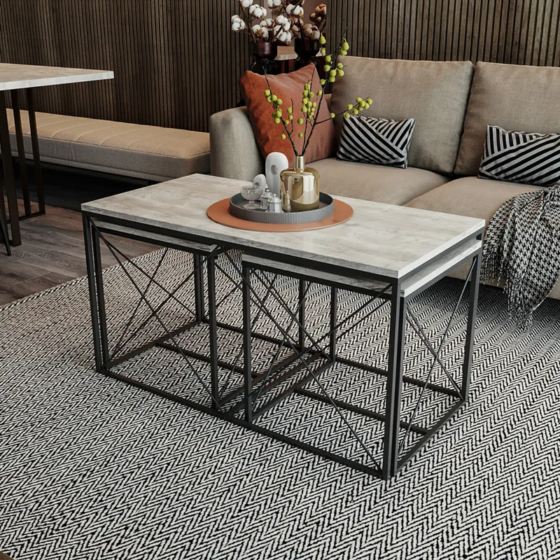 Σετ Τραπεζάκια Σαλονιού Defne - Light Grey 854Kln2907 100x52x50 cm