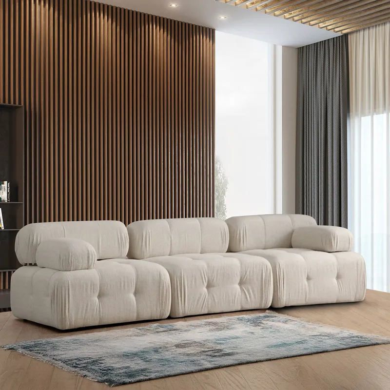 Τριθέσιος Καναπές Doblo 3 Seater ( L1-O1-1R) - Cream Bouclette 560Are1902 (100x80x300)