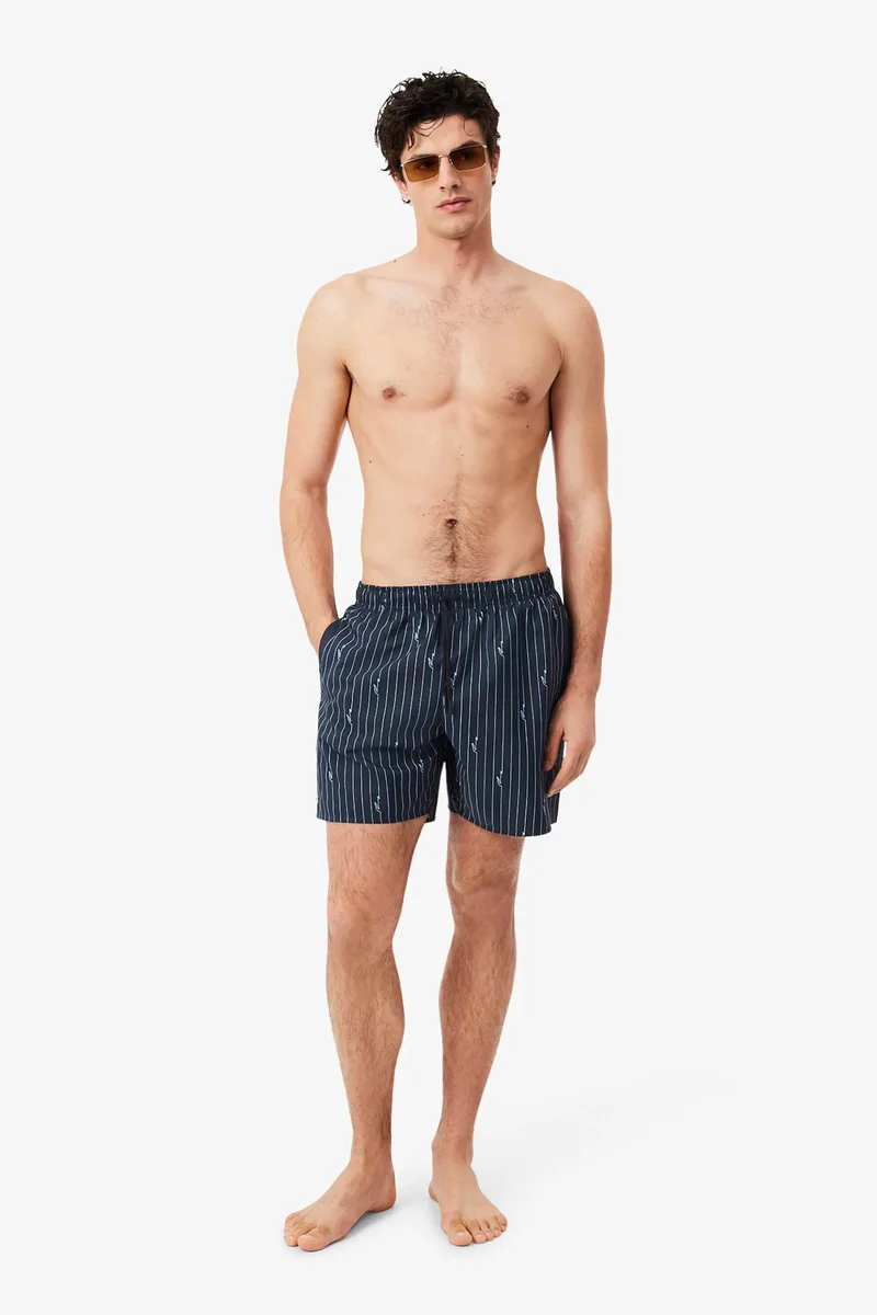 Lacoste ανδρικό μαγιό σορτς με ριγέ σχέδιο και crocodile print - MH1849 Μπλε Σκούρο