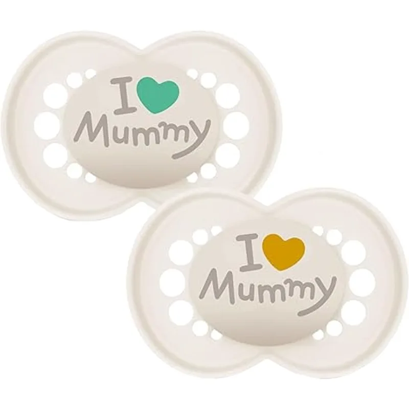 Mam Original Ι Love Mummy Silicone Soother 6-16m, Ορθοδοντική Πιπίλα με Θηλή Σιλικόνης Φιλική προς το Δερματάκι του Μωρού με Πρακτική Θήκη Μεταφοράς 2 Τεμάχια, Κωδ 170SU2c - Κρεμ