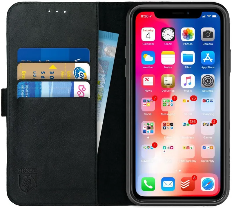 Κόκκινο Deluxe Δερμάτινη Θήκη Πορτοφόλι Apple iPhone XR - Black (8719246158353)