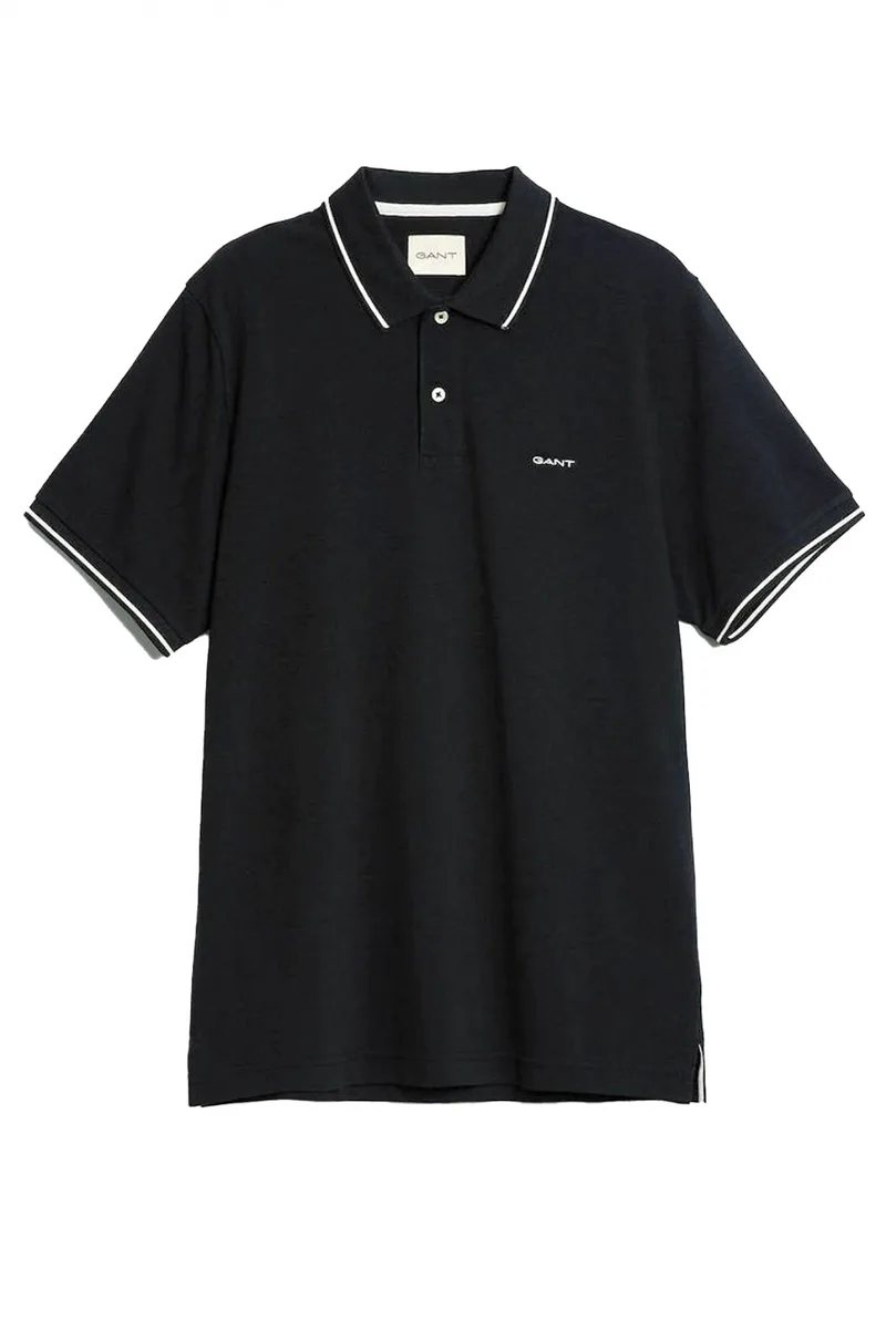 GANT ΜΠΛΟΥΖΑ ΚΜ 5 BLACK PIQUE POLO TIPPING SS ΜΑΥΡΟ