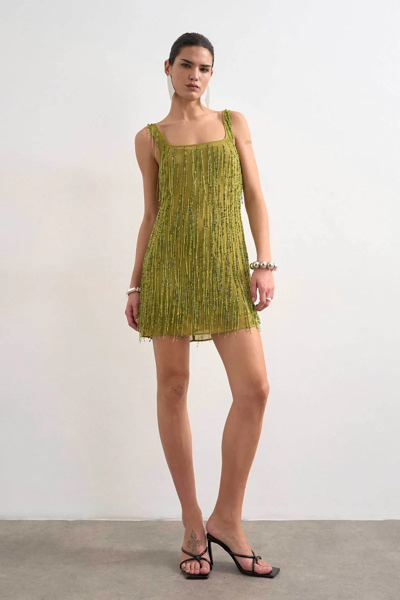 Topshop γυναικείο mini φόρεμα με κρόσσια "Ellen" - 31000759 Πράσινο