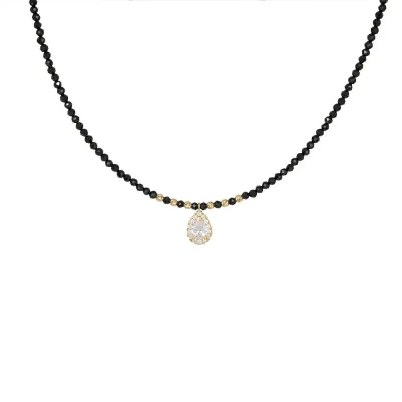 Χρυσό κολιέ black spinel Κ14 με ροζέτα 046308 046308 Χρυσός 14 Καράτια