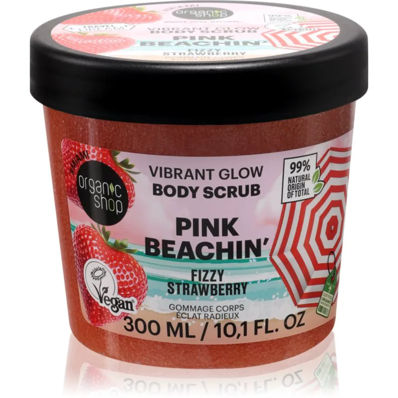 Organic Shop Body Scrub Ροζ Beachin' λαμπρυντική απολέπιση για το σώμα αρώματα Fizzy Strawberry 300 ml