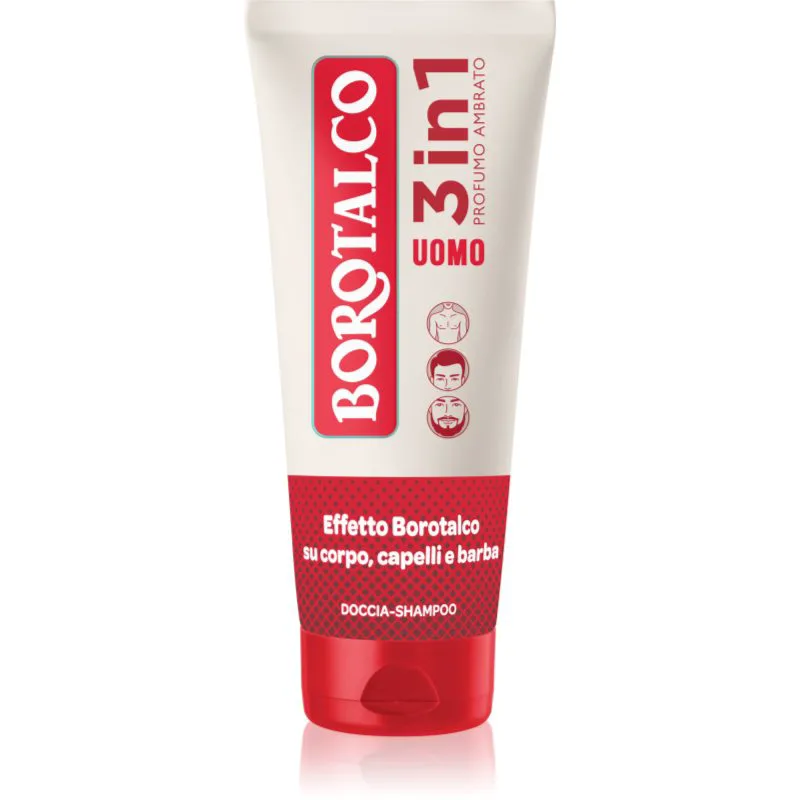 Borotalco MEN 3 in 1 τζελ για ντους για άντρες Για πρόσωπο, σώμα και μαλλιά αρώματα Amber 200 ml
