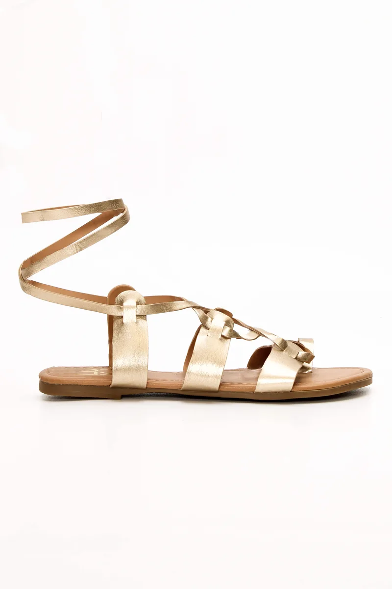 LUIGI DESIGN - Flat Σανδάλια Lace Up - Χρυσό