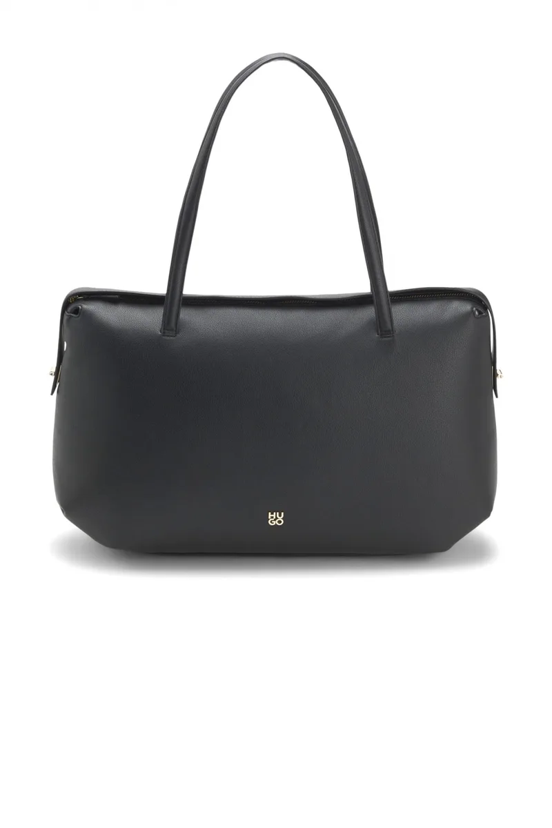 HUGO ΤΣΑΝΤΑ ΩΜΟΥ MEELO_TOTE ZIP LOGO ΜΕΤΑΛΛΙΚΟ ΜΑΥΡΟ