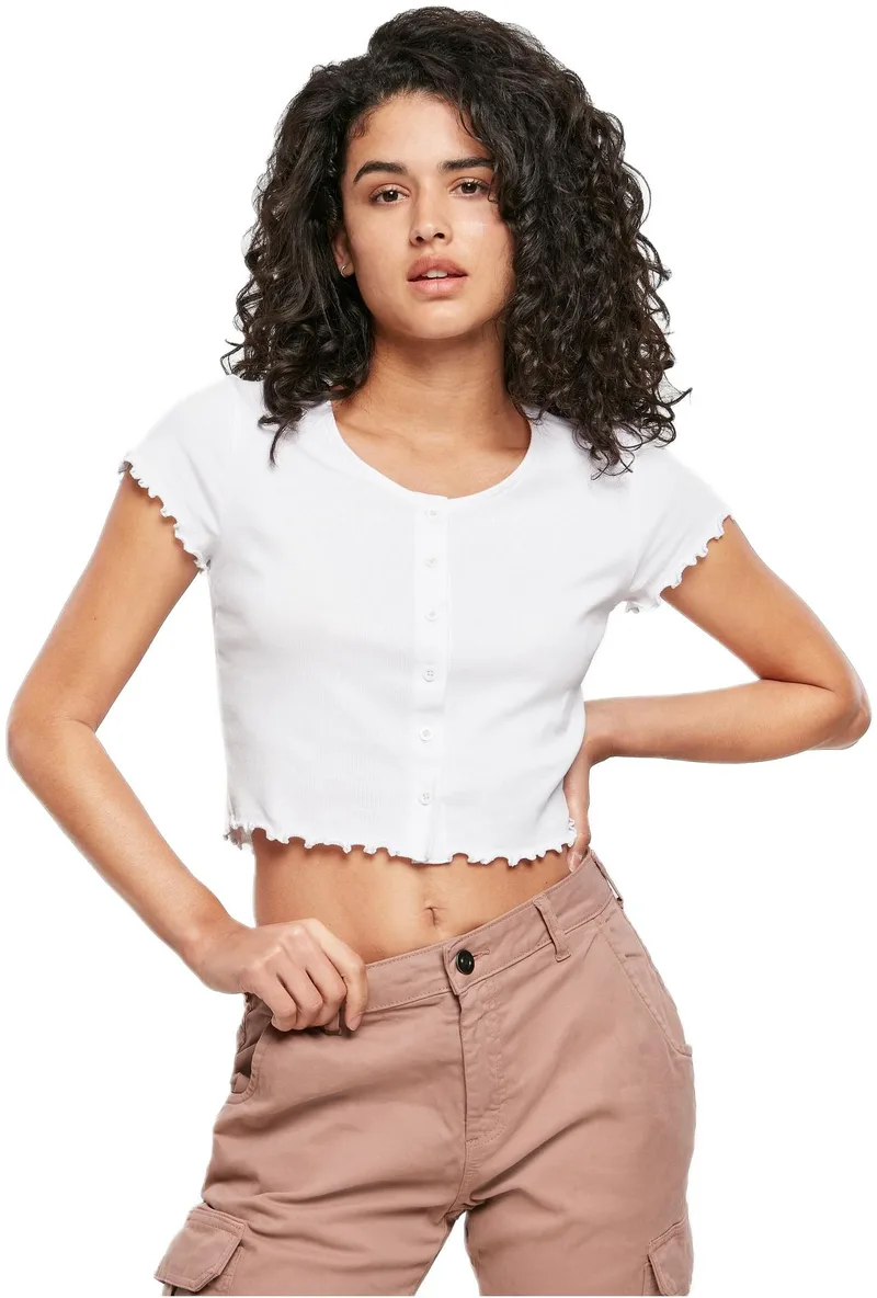 Ladies Cropped Button Up Rib Tee Urban Classics TB4103-00220 white