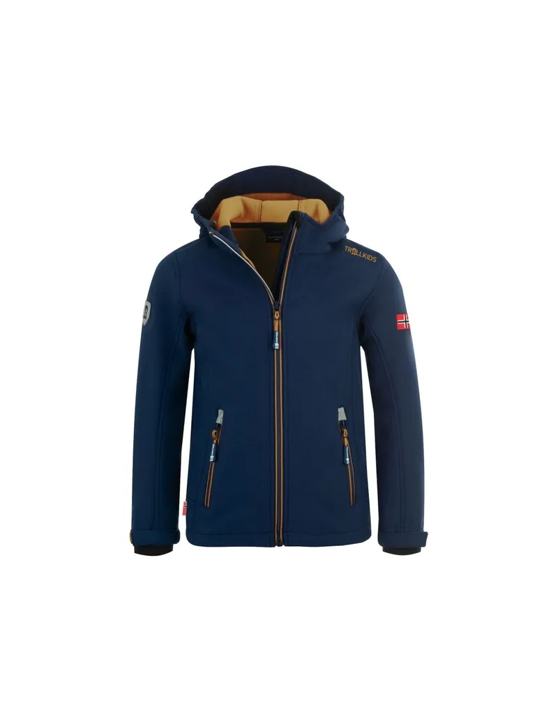 TrollKids Kids Trollfjord Jacket mystic bluegolden yellow softshell navy blue 161146