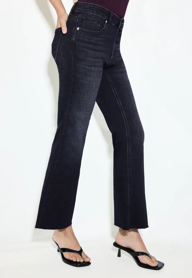 Stradivarius D78 Cropped Τζιν Καμπάνα Σκούρο Μαύρο 44