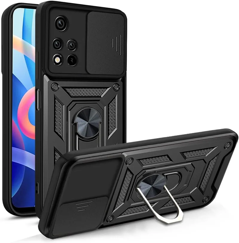Bodycell Armor Slide - Ανθεκτική Θήκη Xiaomi Redmi Note 11 Pro Plus 5G με Κάλυμμα για την Κάμερα & Μεταλλικό Ring Holder - Black (5206015004001)
