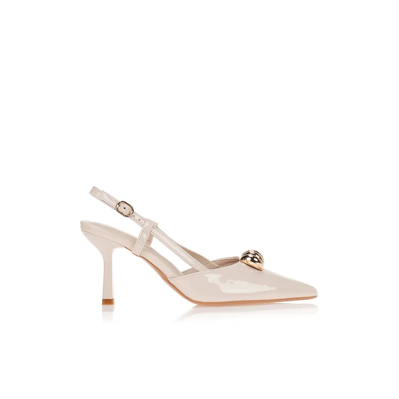 Γόβες μπεζ slingback με χρυσό στοιχείο ΜΠΕΖ