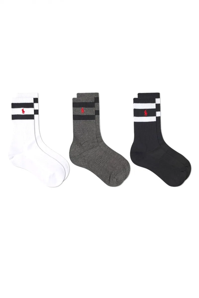 RALPH LAUREN ΚΑΛΤΣΕΣ 3PAIRS ΡΙΓΕ LOGO ΜΑΥΡΟ-ΛΕΥΚΟ-ΓΚΡΙ