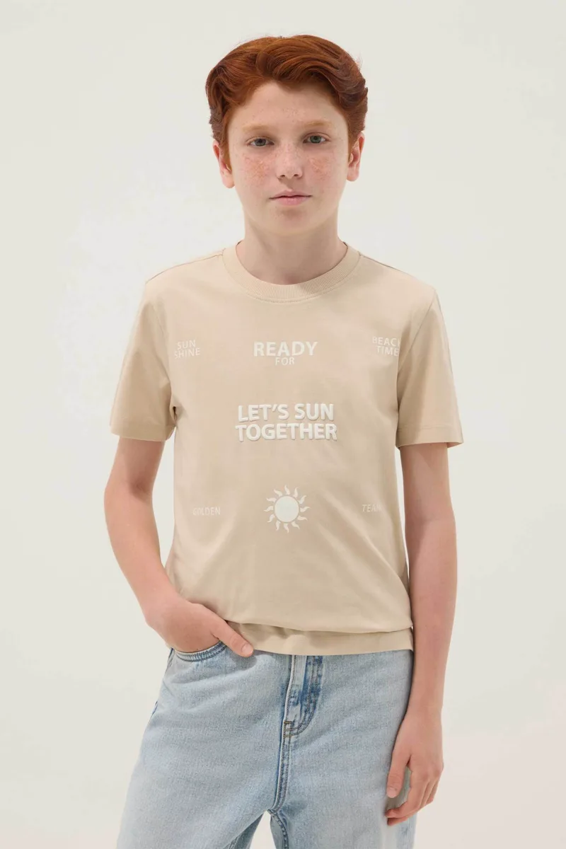 OVS παιδικό T-shirt με lettering Regular Fit - 002682498 Μπεζ