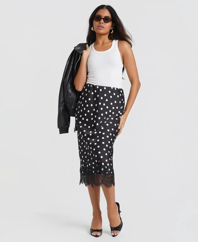 Black & White Polka Dot Lace Mix Skirt | Size: 10
