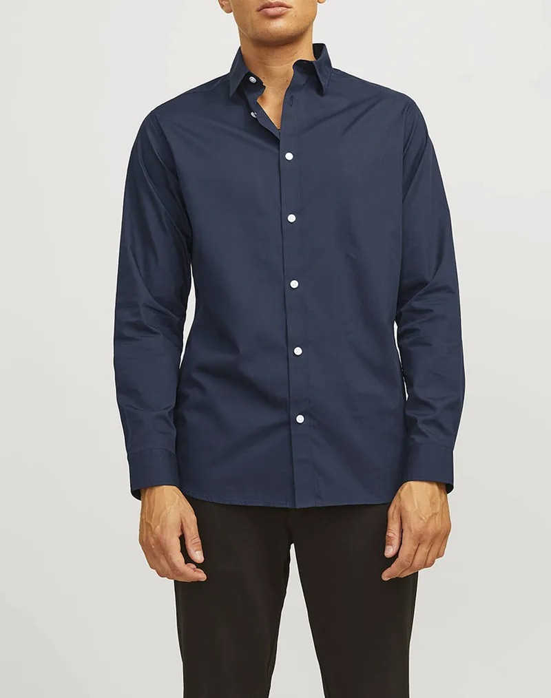 JJ REBELL JREBGAVIN SOLID SHIRT LS NOOS 12267557-Sky Captain NavyBlue
