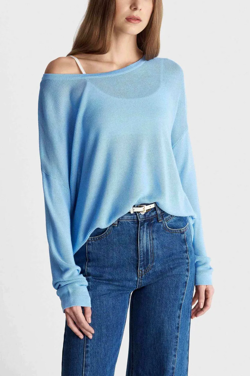 'ALE γυναικεία πλεκτή μπλούζα Oversized - 8P23386 Γαλάζιο