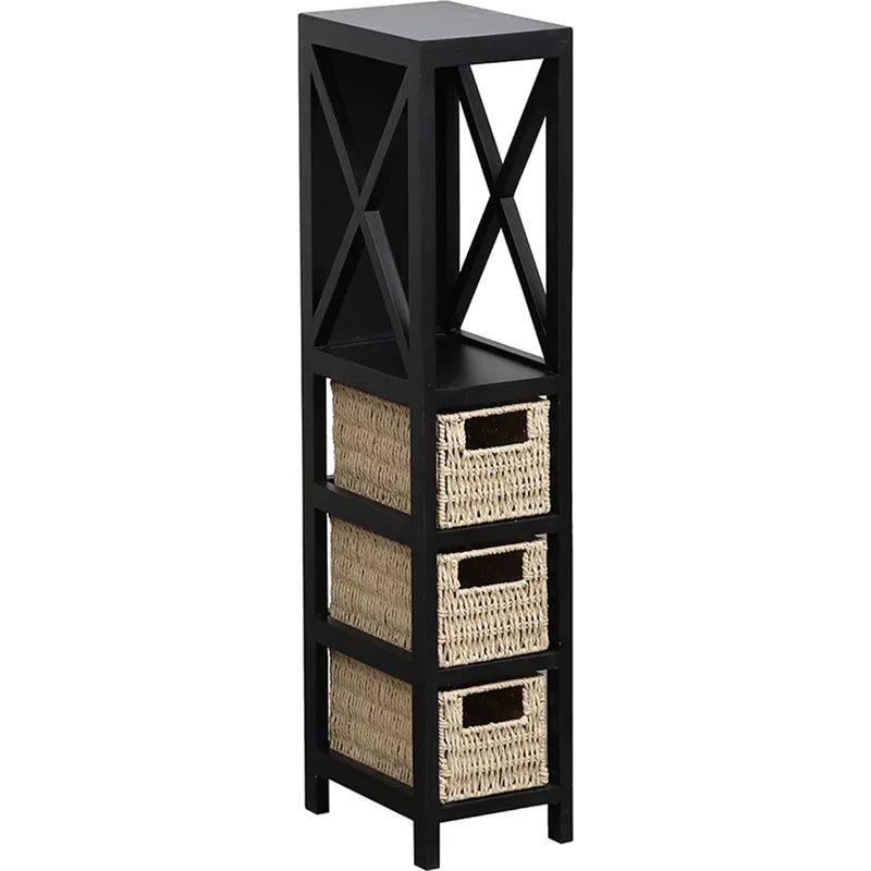 Έπιπλο MDF Με 1 Ράφι & 3 Συρτάρια Μαύρο 17x24x82εκ. MRShome 1233000 (Υλικό: Mdf, Χρώμα: Μαύρο) - sealskin - sl-DS-1233000