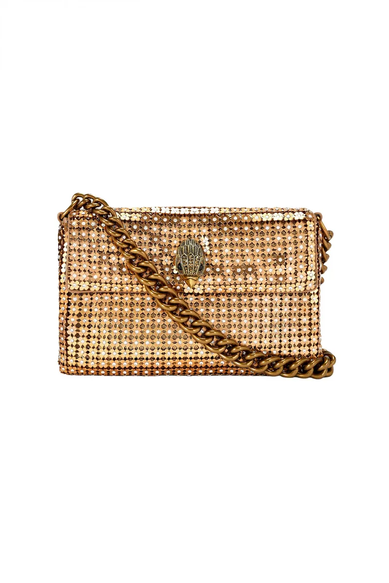 KURT GEIGER ΤΣΑΝΤΑKI ΩΜΟΥ SM PARTY FLOWER SHOULDER ΣΤΡΑΣ ΑΛΥΣΙΔΑ LOGO ΧΡΥΣΟ