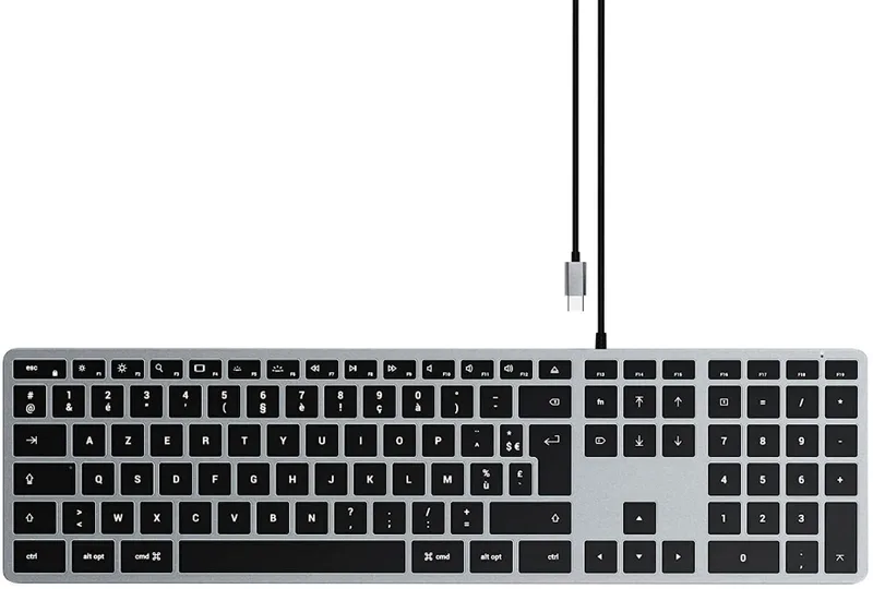 Satechi Slim W3 Wired Backlit Keyboard για Mac - Ενσύρματο Πληκτρολόγιο Αλουμινίου με Οπίσθιο Φωτισμό - Γαλλικό FR - Διάταξη AZERTY - Space Grey (ST-UCSW3M-FR)