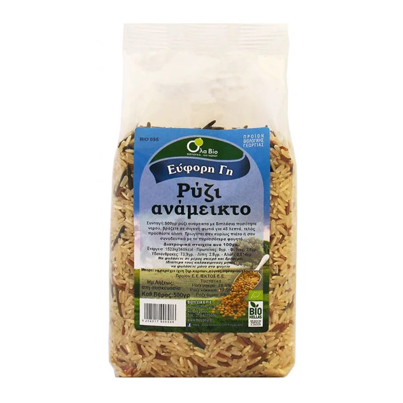 Βιολογικό Ρύζι Ανάμεικτο - Ola Bio - 500gr Ελλάδα No Sugar Added Lactose Free Vegan Palm Oil Free