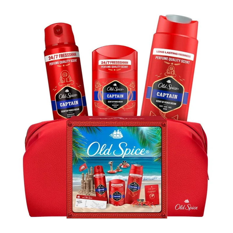 Old Spice Σετ Δώρου Ταξιδιωτική Θήκη Για Άνδρες Με Αποσμητικό Στικ, Σπρέι & Αφρόλουτρο Captain