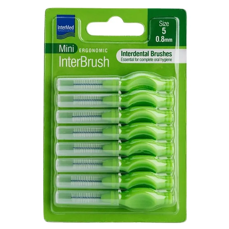 Intermed Ergonomic InterBrush Mini Μεσοδόντια Βουρτσάκια με Λαβή Πράσινα 8 Τεμάχια Size 5 - 0.8mm