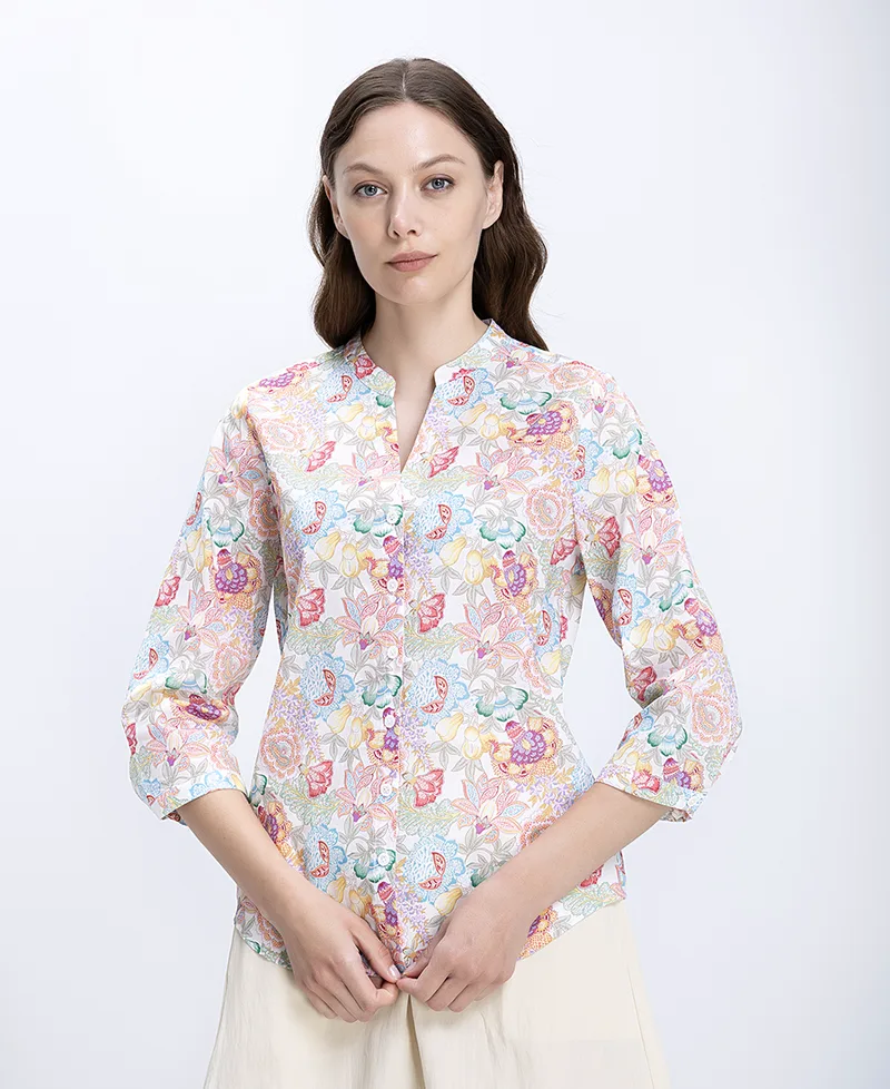 Γυναικείο Βαμβακερό Πουκάμισο Regular Fit Με Floral Print
