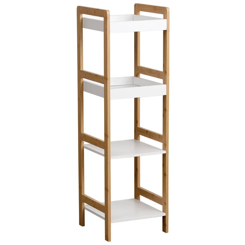 Ραφιέρα 4 Θέσεων Bamboo-MDF Μπεζ-Λευκή 34x33x110εκ. MRShome 1148000 (Υλικό: Mdf, Χρώμα: Λευκό) - sealskin - sl-DS-1148000